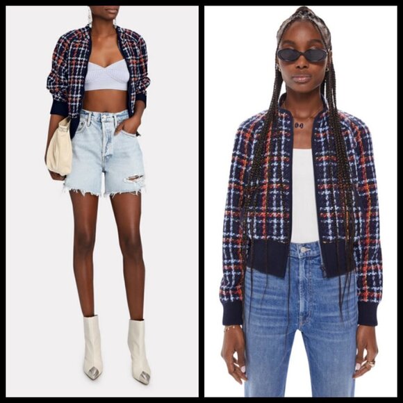 💕MOTHER💕 The Mock Neck Ribbed Jacket ~ Beat By Beat Medium M NWT Plaid 80s - Picture 1 of 16
